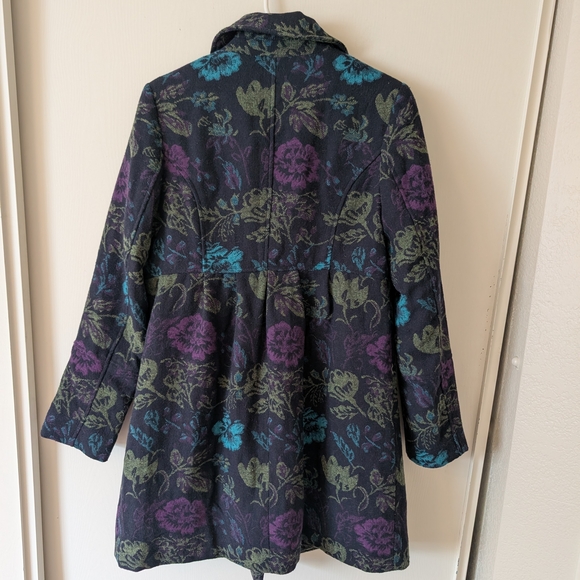 Target Merona Womens Med Long Pea Coat Purple Floral Whimsigoth Cottage Coquette - Picture 5 of 7